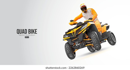 Realistic silhouette of a ATV Quad bike, All-Terrain vehicle, isolated on white background. Rider jumps on quad bike. Vector illustration