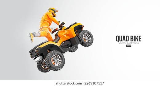 Realistic silhouette of a ATV Quad bike, All-Terrain vehicle, isolated on white background. Rider jumps on quad bike. Vector illustration