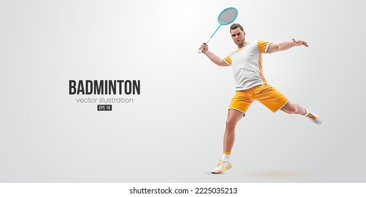 Silueta realista de un jugador de bádminton con fondo blanco. El jugador de bádminton golpea el autobús. Ilustración del vector