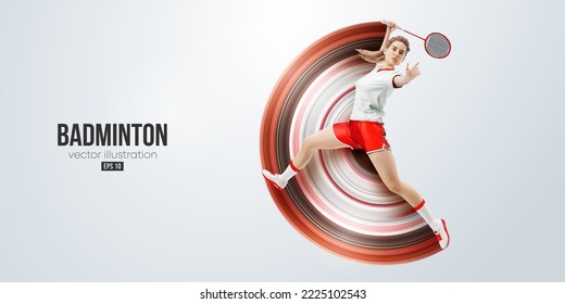 Silueta realista de un jugador de bádminton con fondo blanco. La jugadora de bádminton golpea el autobús. Ilustración del vector