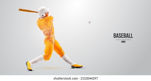 Realistic silhouette of a baseball player on white background. Baseball player batter hits the ball. Vector illustration