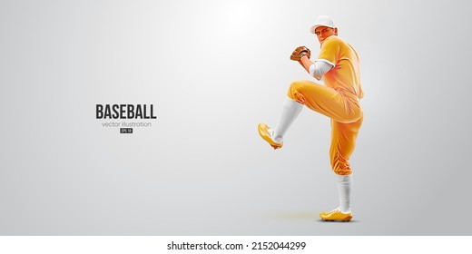 Realistic silhouette of a baseball player on white background. Baseball player batter hits the ball. Vector illustration