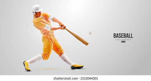 Realistic silhouette of a baseball player on white background. Baseball player batter hits the ball. Vector illustration