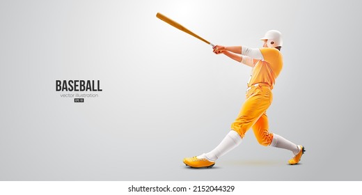 Realistic silhouette of a baseball player on white background. Baseball player batter hits the ball. Vector illustration