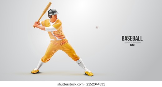 Realistic silhouette of a baseball player on white background. Baseball player batter hits the ball. Vector illustration