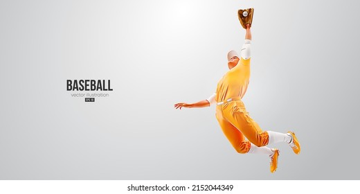 Realistic silhouette of a baseball player on white background. Baseball player batter hits the ball. Vector illustration