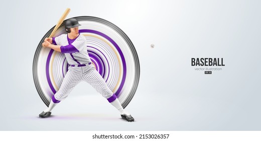 Realistic silhouette of a baseball player on white background. Baseball player batter hits the ball. Vector illustration