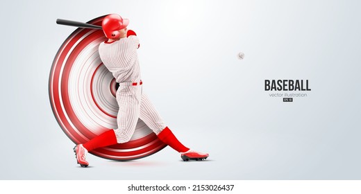 Realistic silhouette of a baseball player on white background. Baseball player batter hits the ball. Vector illustration