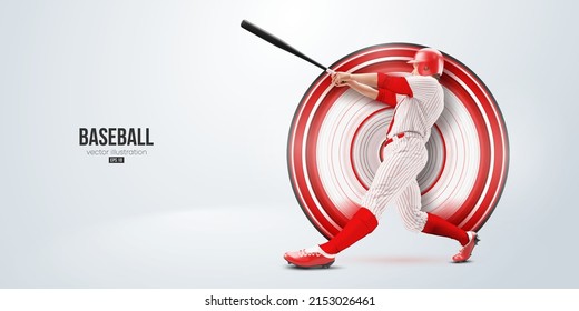 Realistic silhouette of a baseball player on white background. Baseball player batter hits the ball. Vector illustration