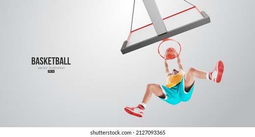 Realistic silhouette of a basketball player man in action isolated white background. Vector illustration