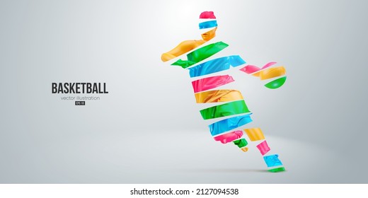 Realistic silhouette of a basketball player man in action isolated white background. Vector illustration
