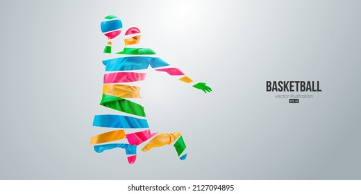 Realistic silhouette of a basketball player man in action isolated white background. Vector illustration