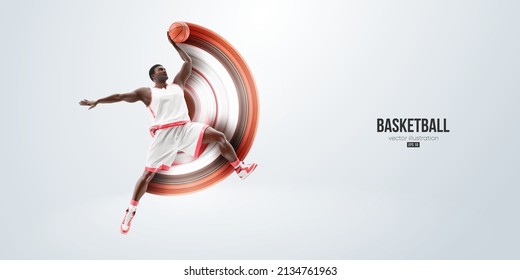 Realistic silhouette of a basketball player man in action isolated white background. Vector illustration