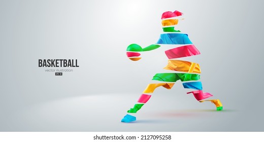 Realistic silhouette of a basketball player woman in action isolated white background. Vector illustration