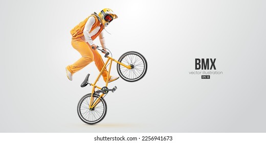 Realistic silhouette of a bmx rider, man is doing a trick, isolated on white background. Cycling sport transport. Vector illustration