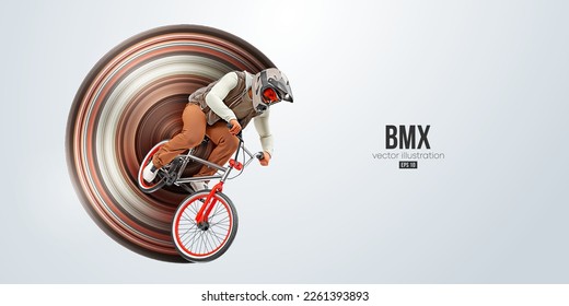 Realistic silhouette of a bmx rider, man is doing a trick, isolated on white background. Cycling sport transport. Vector illustration