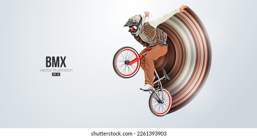 Realistic silhouette of a bmx rider, man is doing a trick, isolated on white background. Cycling sport transport. Vector illustration