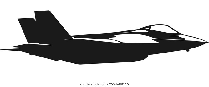 Realistic silhouette of an F-35 aircraft in black with a solid cockpit icon.