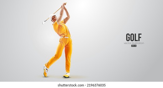 Realistic silhouette of a golf player on white background. Golfer man hits the ball. Vector illustration