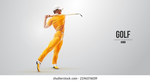 Realistic silhouette of a golf player on white background. Golfer man hits the ball. Vector illustration