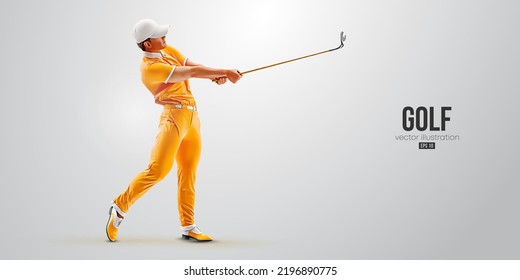 Realistic silhouette of a golf player on white background. Golfer man hits the ball. Vector illustration