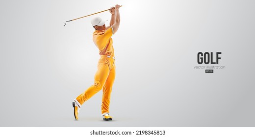 Realistic silhouette of a golf player on white background. Golfer man hits the ball. Vector illustration