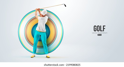 Silueta realista de un jugador de golf de fondo blanco. El hombre de golf golpea la pelota. Ilustración del vector