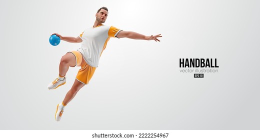 Realistische Silhouette eines Handballspielers auf weißem Hintergrund. Handballspieler Mann wirft den Ball. Vektorgrafik