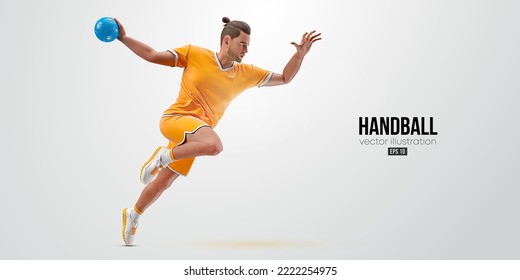 Realistic silhouette of a handball player on white background. Handball player man are throws the ball. Vector illustration