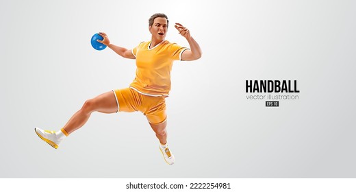 Realistic silhouette of a handball player on white background. Handball player man are throws the ball. Vector illustration