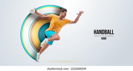 Realistic silhouette of a handball player on white background. Handball player man are throws the ball. Vector illustration