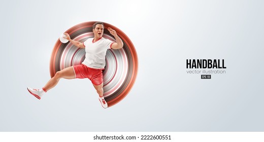 Realistic silhouette of a handball player on white background. Handball player man are throws the ball. Vector illustration