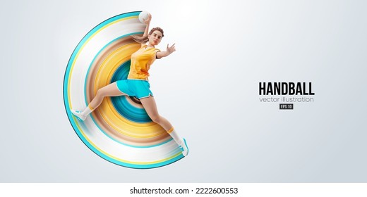 Realistic silhouette of a handball player on white background. Handball player woman are throws the ball. Vector illustration