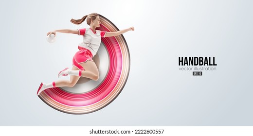 Realistic silhouette of a handball player on white background. Handball player woman are throws the ball. Vector illustration