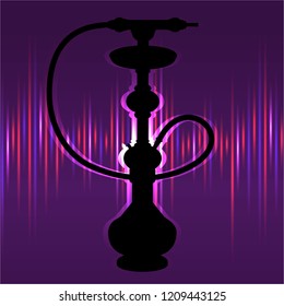 Realistic silhouette hookah vector ilustration on purple noise background,  for web and print
