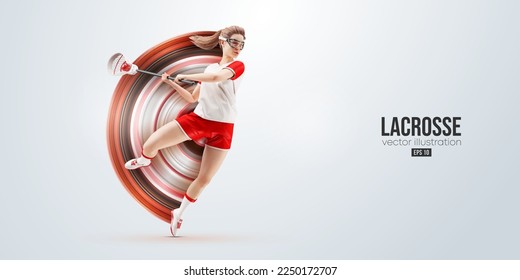 Realistic silhouette of a lacrosse player on white background. Lacrosse player woman are throws the ball. Vector illustration