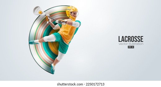 Realistic silhouette of a lacrosse player on white background. Lacrosse player man are throws the ball. Vector illustration