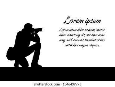 realistic silhouette of a male photographer with camera and space for your text. Isolated vector on white background