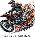 Realistic silhouette of a motocross rider, man is doing a trick, isolated on white background. Enduro motorbike sport transport. Vector illustration