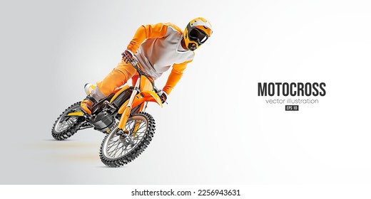 Realistic silhouette of a motocross rider, man is doing a trick, isolated on white background. Enduro motorbike sport transport. Vector illustration