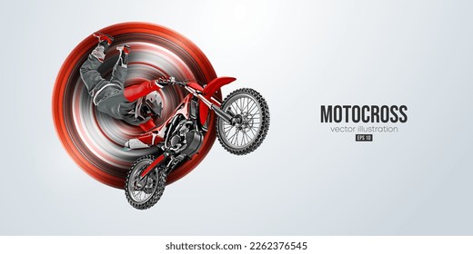 Realistic silhouette of a motocross rider, man is doing a trick, isolated on white background. Enduro motorbike sport transport. Vector illustration