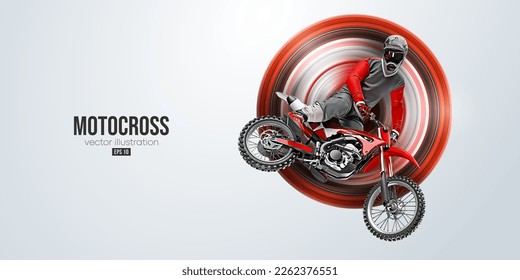 Realistic silhouette of a motocross rider, man is doing a trick, isolated on white background. Enduro motorbike sport transport. Vector illustration