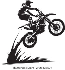 Realistic silhouette of a motocross rider, man is doing a trick, isolated on white background. Enduro motorbike sport transport. Vector illustration