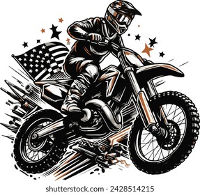 Realistic silhouette of a motocross rider, man is doing a trick, isolated on white background. Enduro motorbike sport transport. Vector illustration