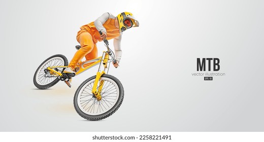 La silueta realista de un motociclista, el hombre está haciendo un truco, aislado en el fondo blanco. Transporte deportivo en bicicleta de montaña. Ilustración del vector
