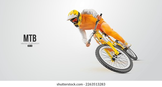 Realistic silhouette of a mtb rider, man is doing a trick, isolated on white background. Mountain cycling sport transport. Vector illustration