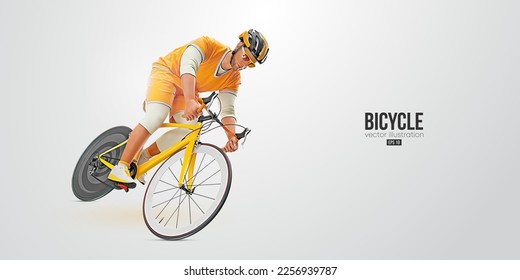 Silueta realista de un corredor de ciclismo de carretera, el hombre está montando en bicicleta deportiva aislado en fondo blanco. Transporte deportivo en bicicleta. Ilustración del vector