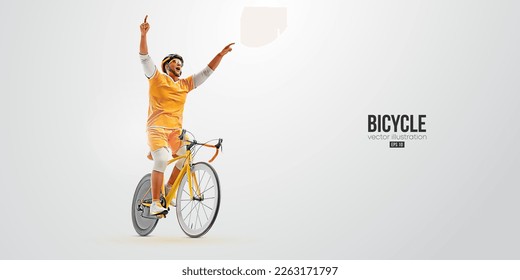 Silueta realista de un corredor de ciclismo de carretera, el hombre está montando en bicicleta deportiva aislado en fondo blanco. Transporte deportivo en bicicleta. Ilustración del vector