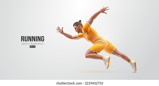 Realistic silhouette of a running athlete on white background. Runner man are running sprint or marathon. Vector illustration