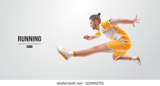 Realistic silhouette of a running athlete on white background. Runner man are running sprint or marathon. Vector illustration